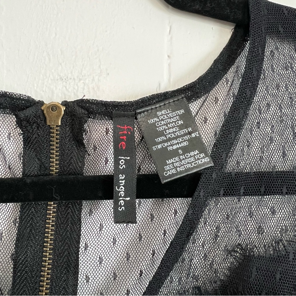 Fire Los Angeles Dress Fitted Bodycon Black Beige Lined Swiss Dot Mesh Small - Picture 2 of 5